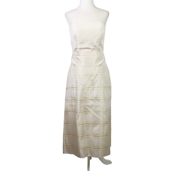Vintage 80s Jim Hjelm cream and tan plaid taffeta strapless midi party dress 8 - Picture 1 of 5